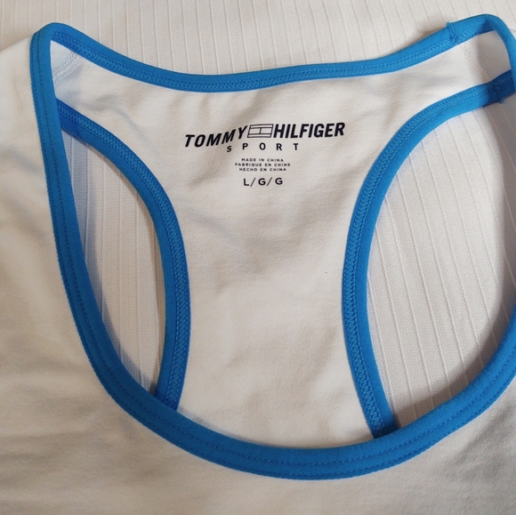 NWT Tommy Hilfiger White Blue Color Block Sports Bra Size Large - Picture 2 of 5